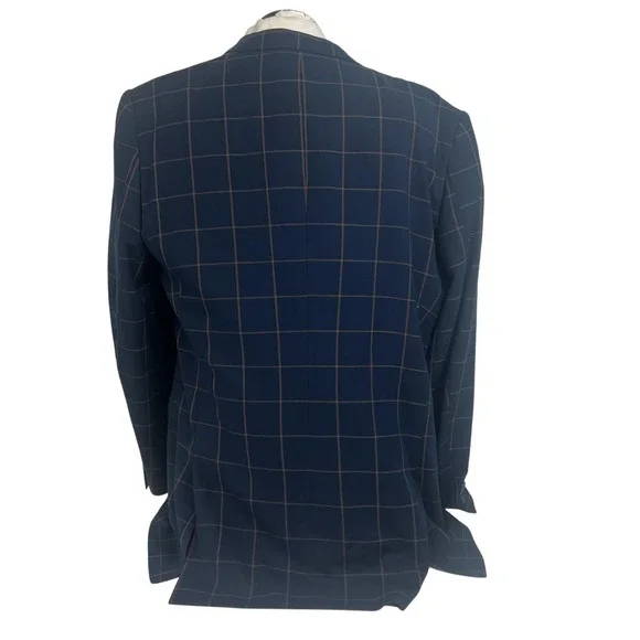 Steven‎ Land Suit 3 Piece 44L 36x30 Blue Henry Windowpane Plaid Dressy